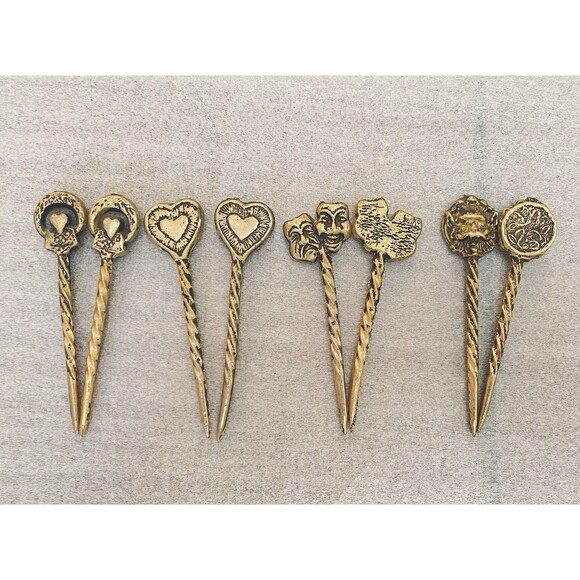 Baroque Cherub Hors D’oeuvres Pick Holder W 8 Theater Face Picks Gold Tone - Picture 4 of 12